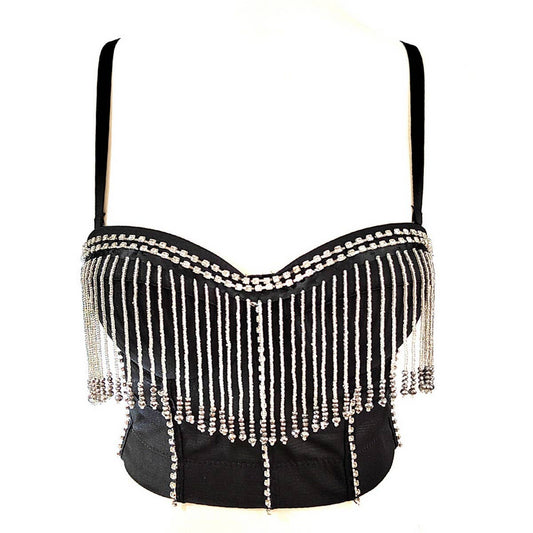 SEXY RHINESTONE TASSEL HERRINGBONE CORSET