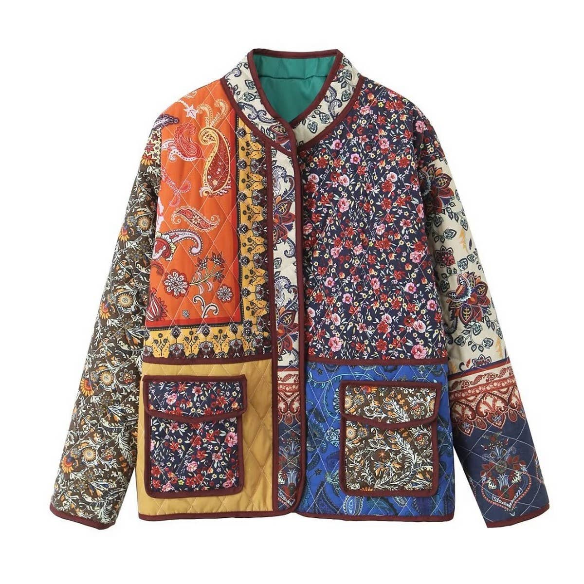 VINTAGE PRINT LOOSE FIT QUILTED JACKET WITH POCKET