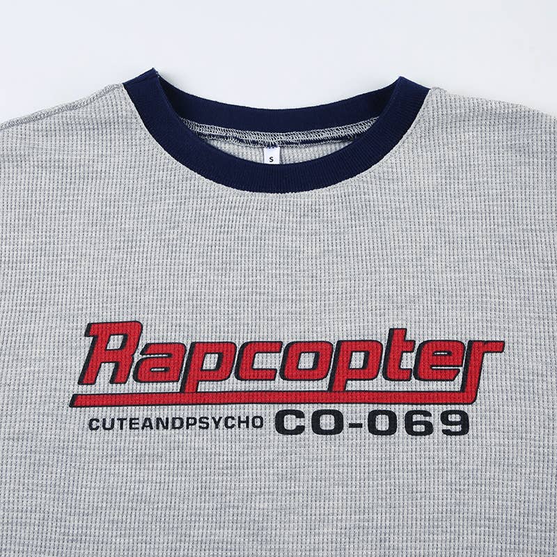 LETTER-PRINTED BRIGHT LINE ROUND NECK HOODIE