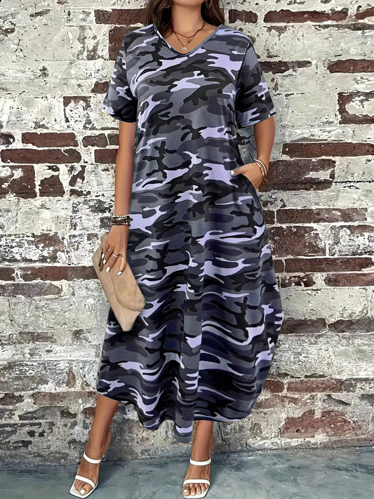 Long loose camouflage printed dress