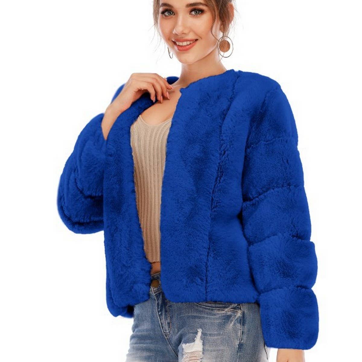 Fashion Faux Fur Round Collar Crop Coat Women_CWMM9065