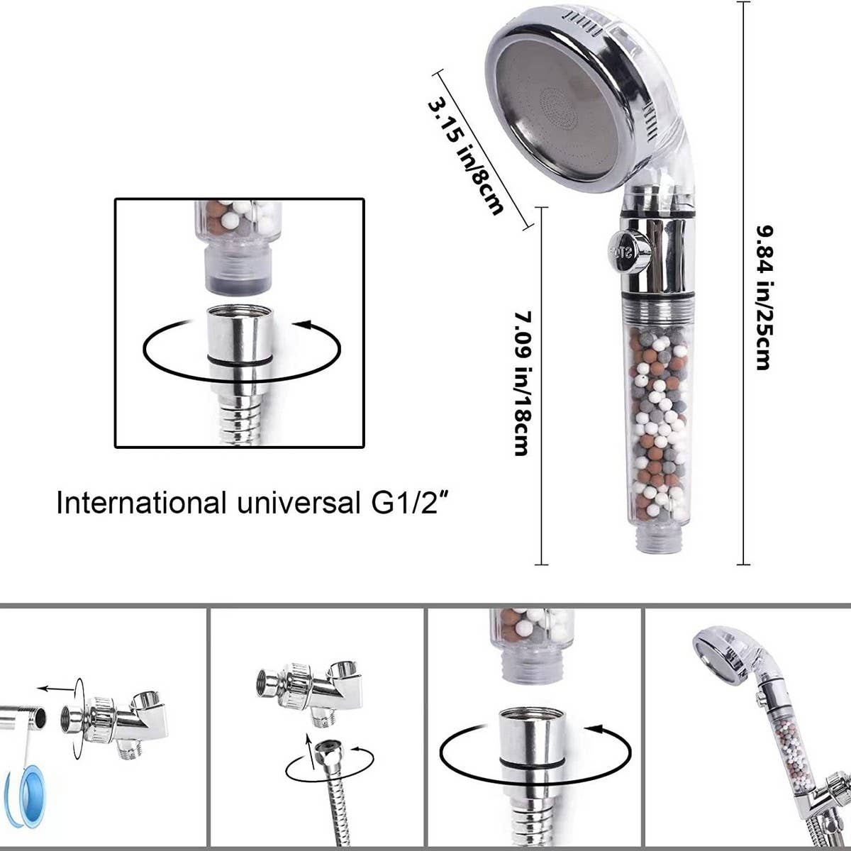 THREE-SPEED WATER FILTER SHOWER HEAD WITH BOOSTER