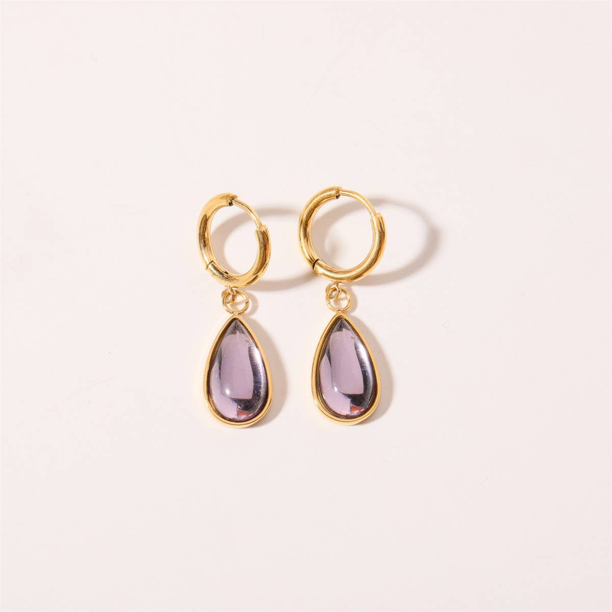 Teardrop Birthstone Earrings Gold Stainless