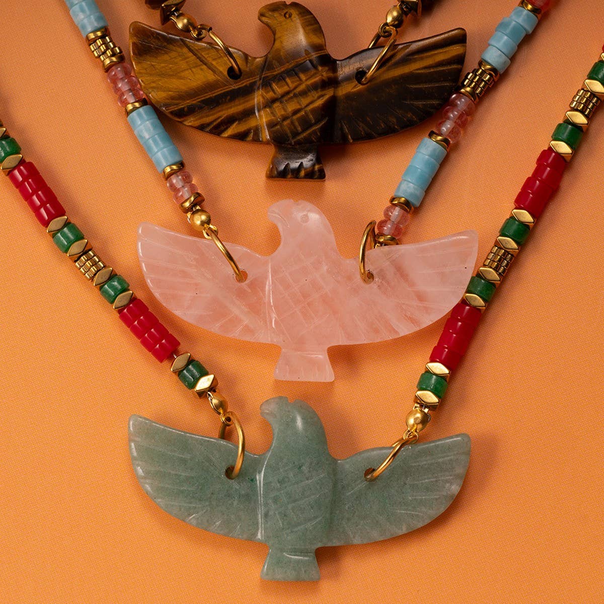 Handmade Eagle Necklace with Gemstone Beads