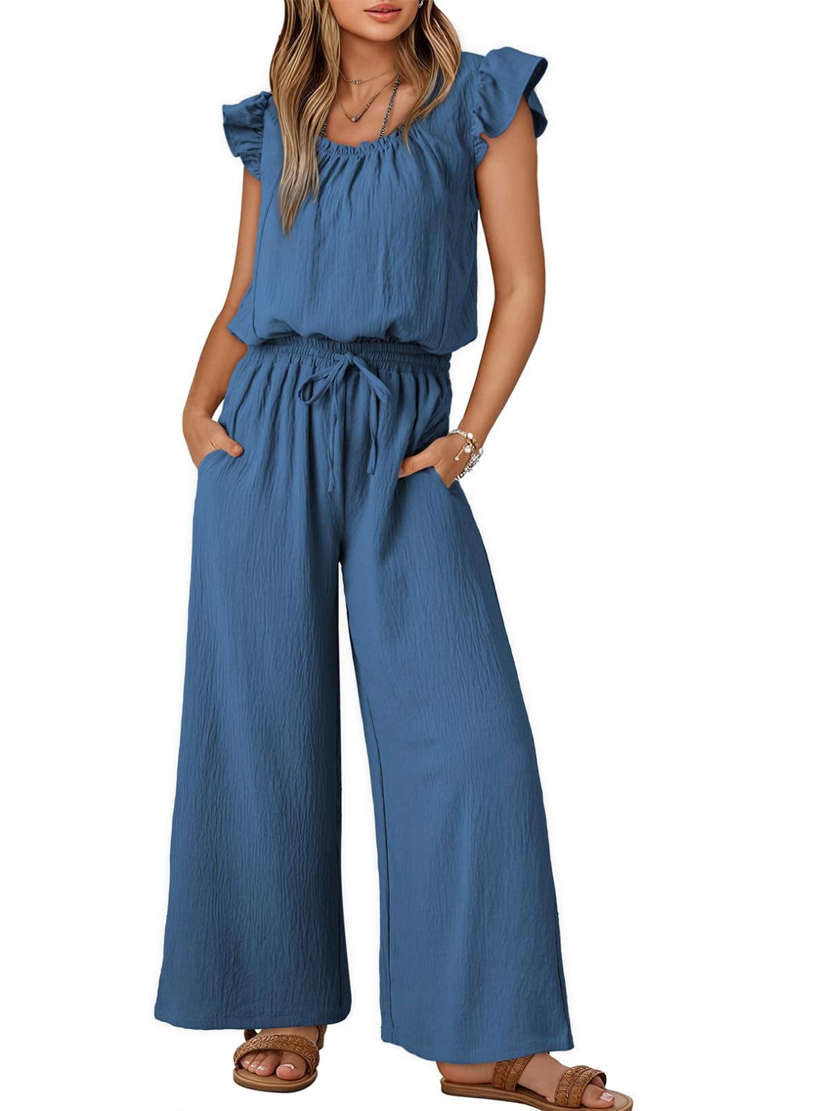 Women¡¯s ruched romper with ruffle sleeves