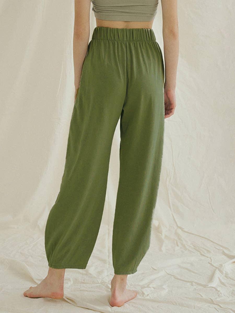 STRETCH ELASTIC HIGH WAIST CASUAL STRAIGHT PANTS