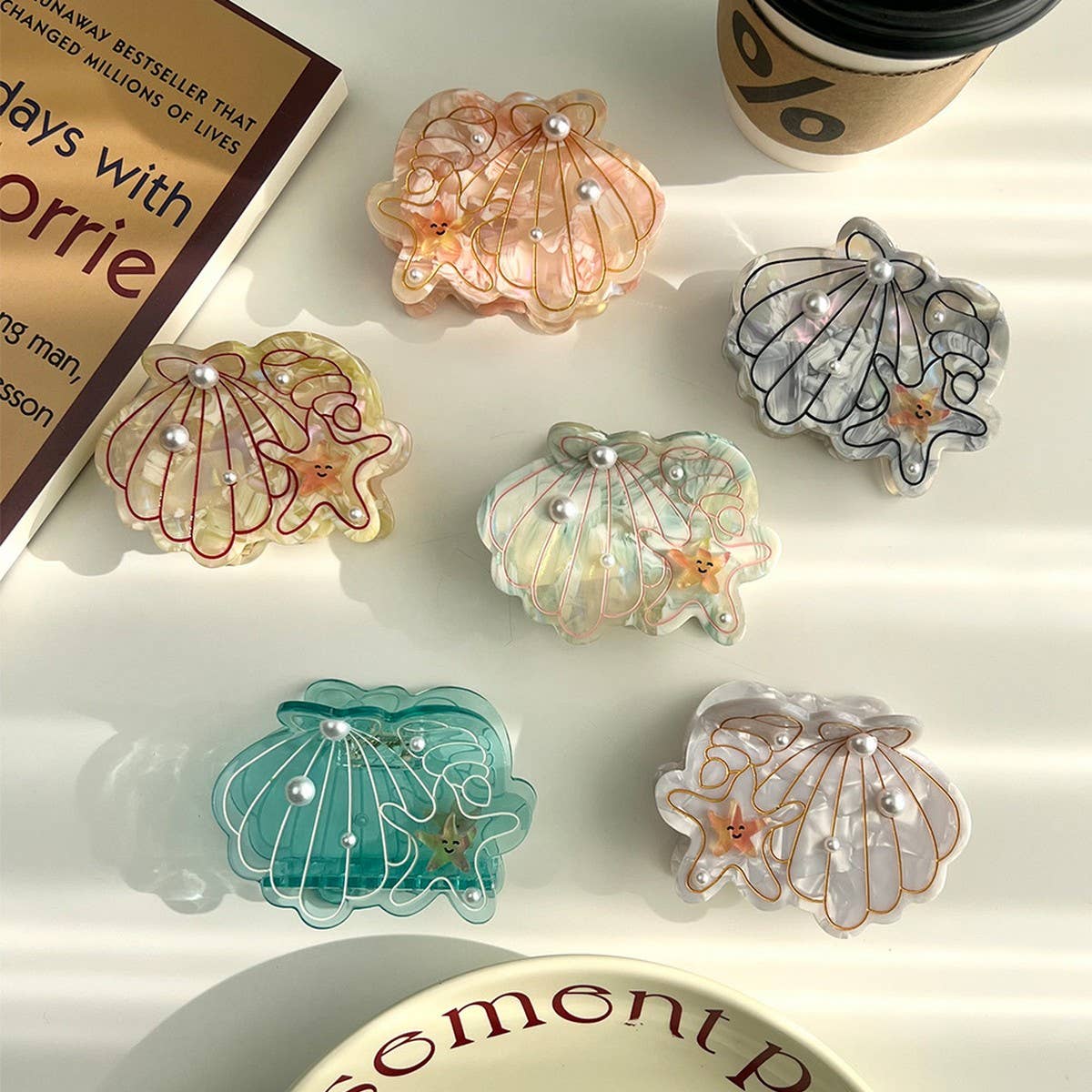 Ocean Shell & Starfish Hair Claw, Pearl Shark Clip_CWAHA5898