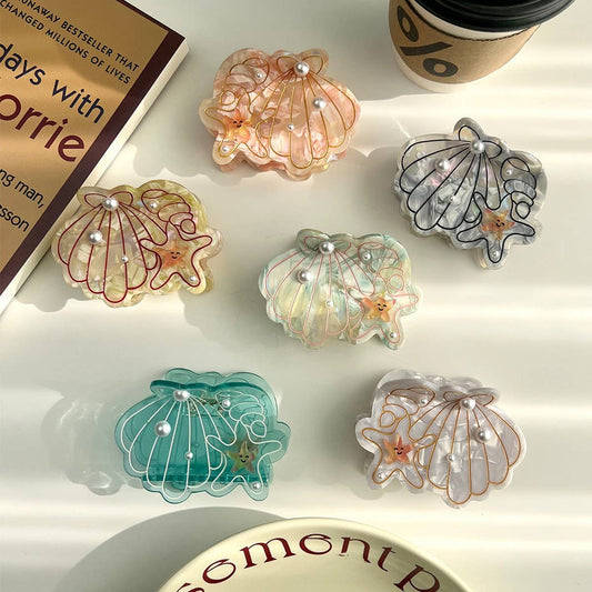 Ocean Shell & Starfish Hair Claw, Pearl Shark Clip_CWAHA5898