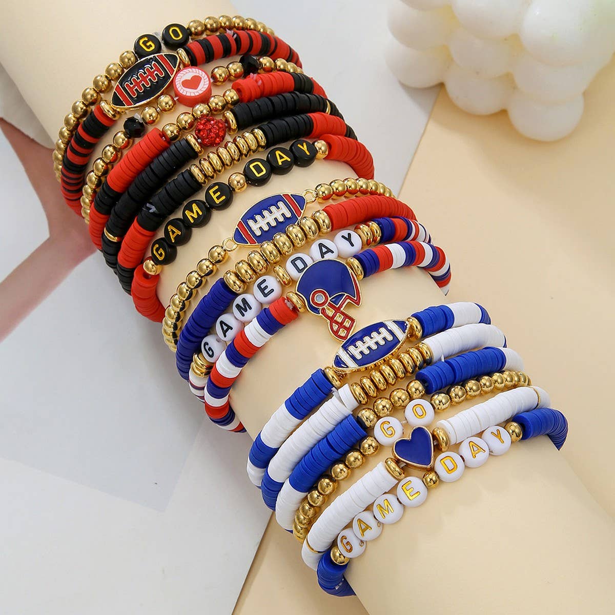 FOOTBALL HANDMADE SOFT CLAY LETTER BRACELET SET