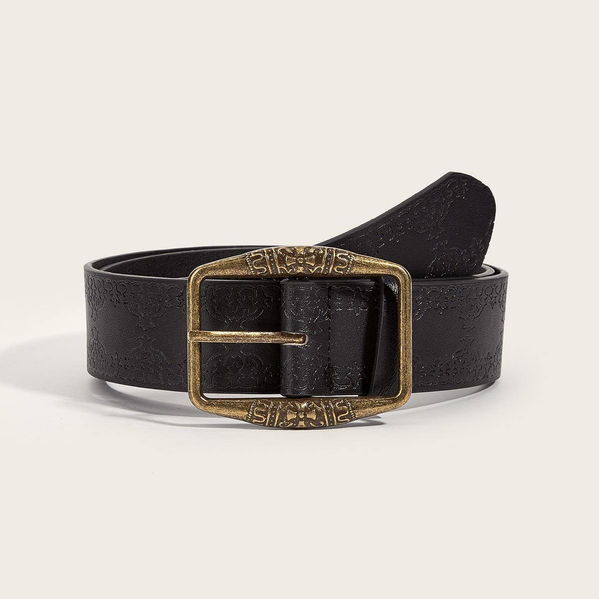 CWABE0555_VINTAGE IMITATION LEATHER SQUARE BUCKLE BELT