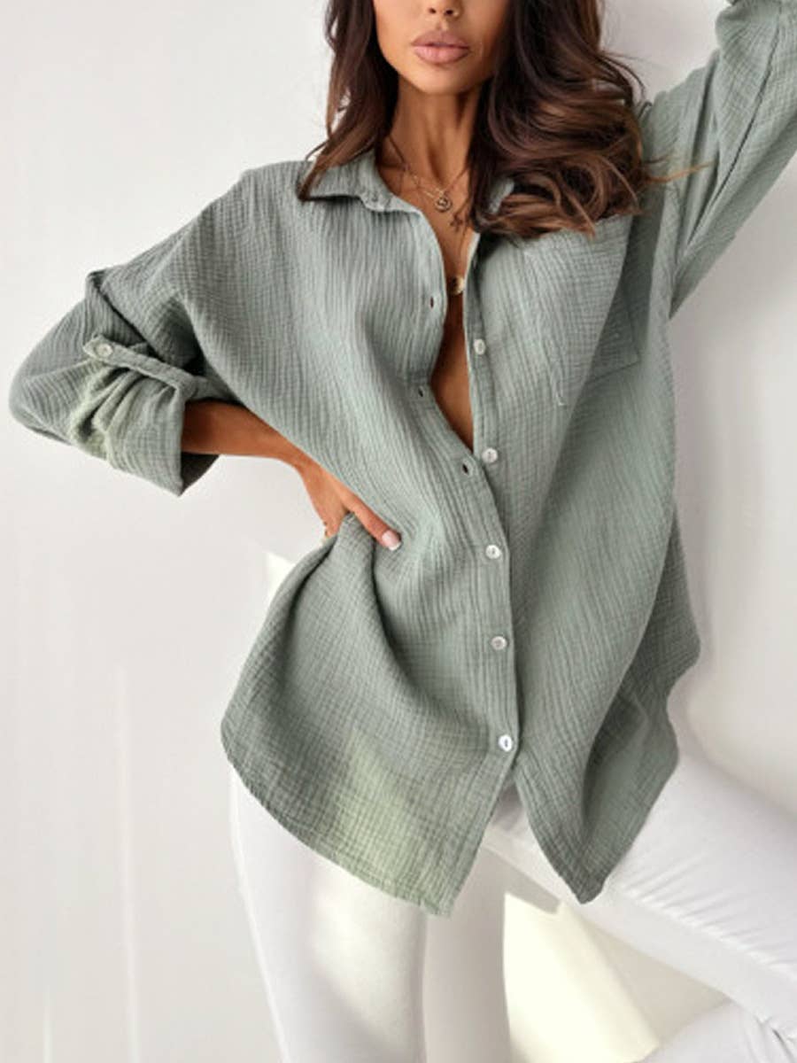 SOLID COLOR LOOSE LOOSE WOMEN'S TEXTURE SHIRT