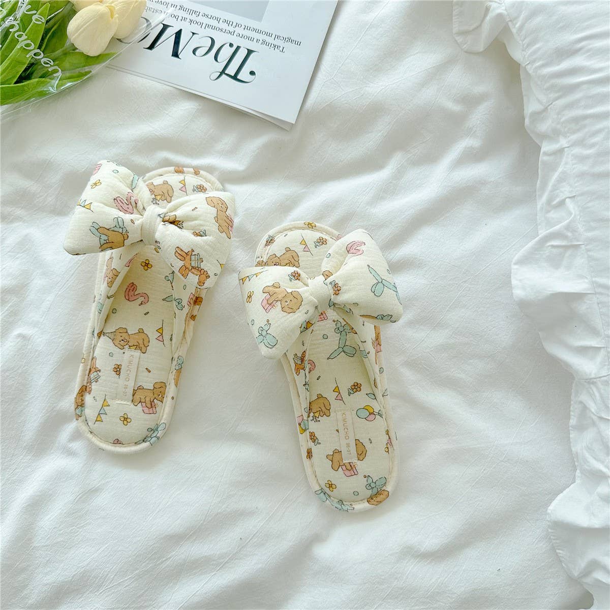 BIRTHDAY DOG BOWKNOT WOMEN'S HOME SLIPPERS_CWMM2971