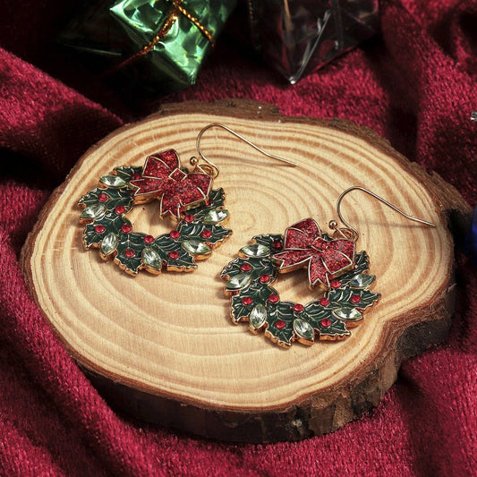 FASHION CHRISTMAS WREATH BUTTERFLY ALLOY EARRINGS_CWMM2629
