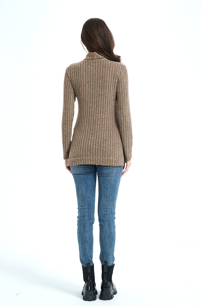 STYLISH TURTLENECK SOLID COLOR PIT STRIPE SWEATER