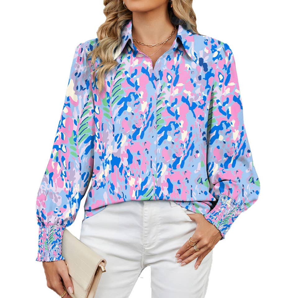 LAPEL FLORAL PRINT CASUAL LONG-SLEEVED SHIRT