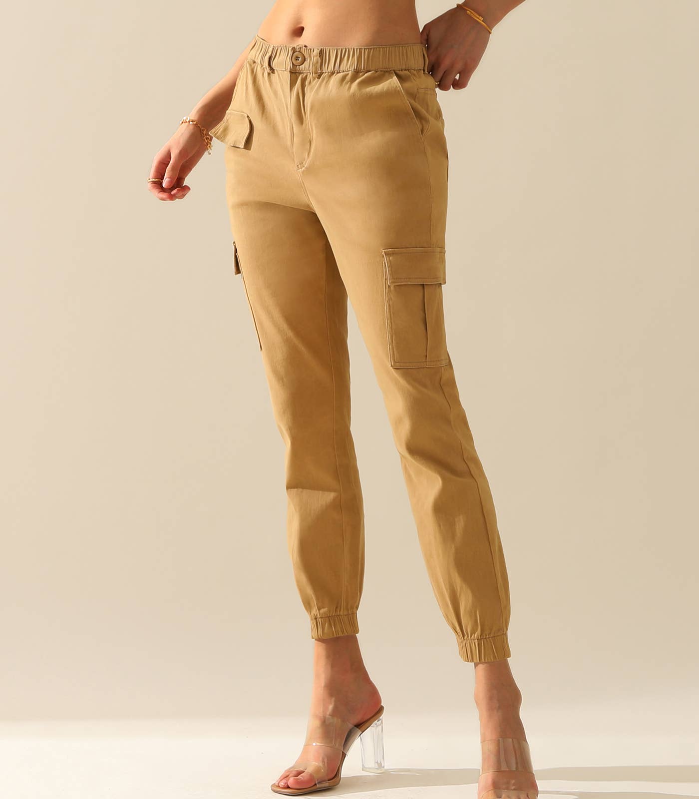 CWBLP400_Elastic Waist Cargo Pants Cotton Cargo Work Pants