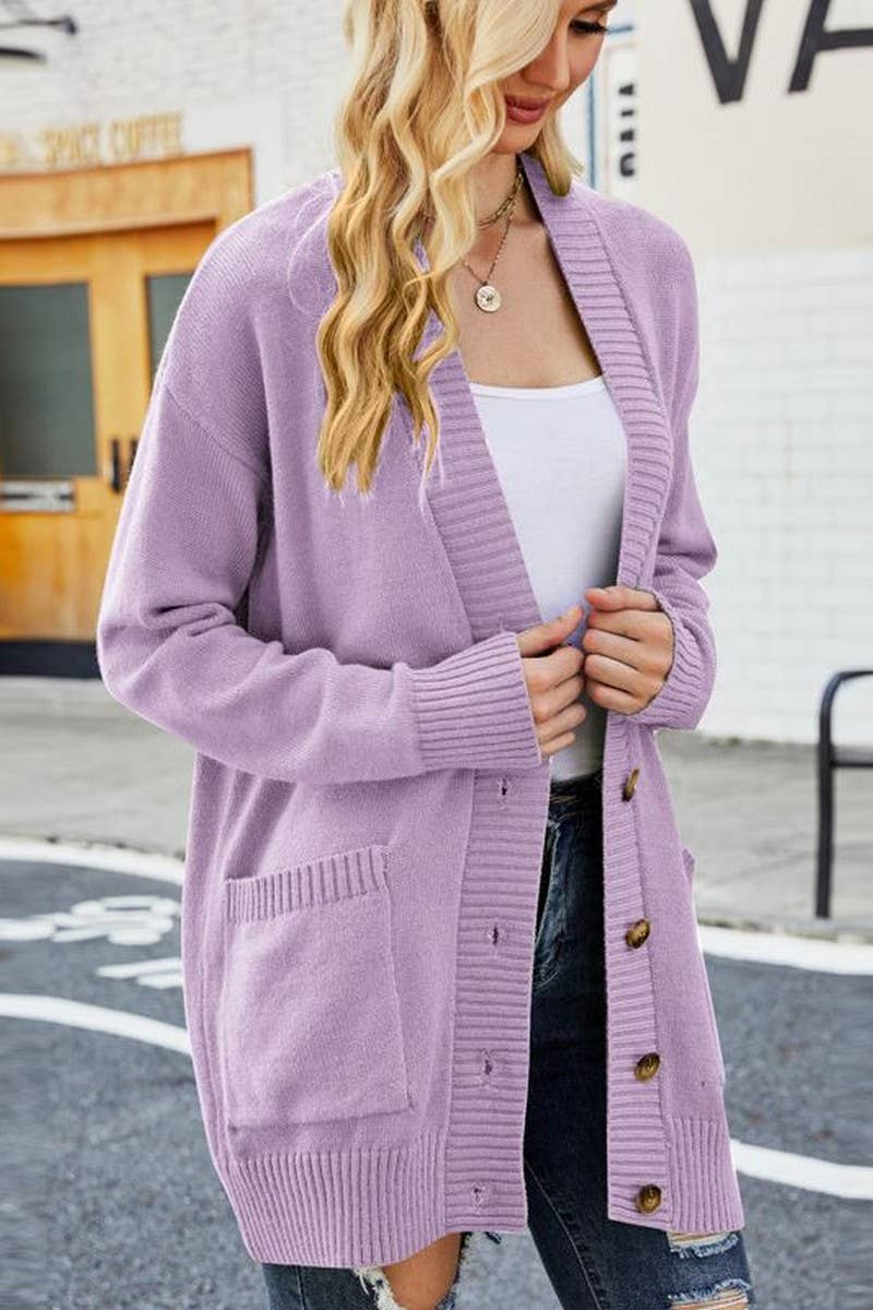 CWOCAL0781_V-NECK MID-LENGTH KNITTED CARDIGAN TOP