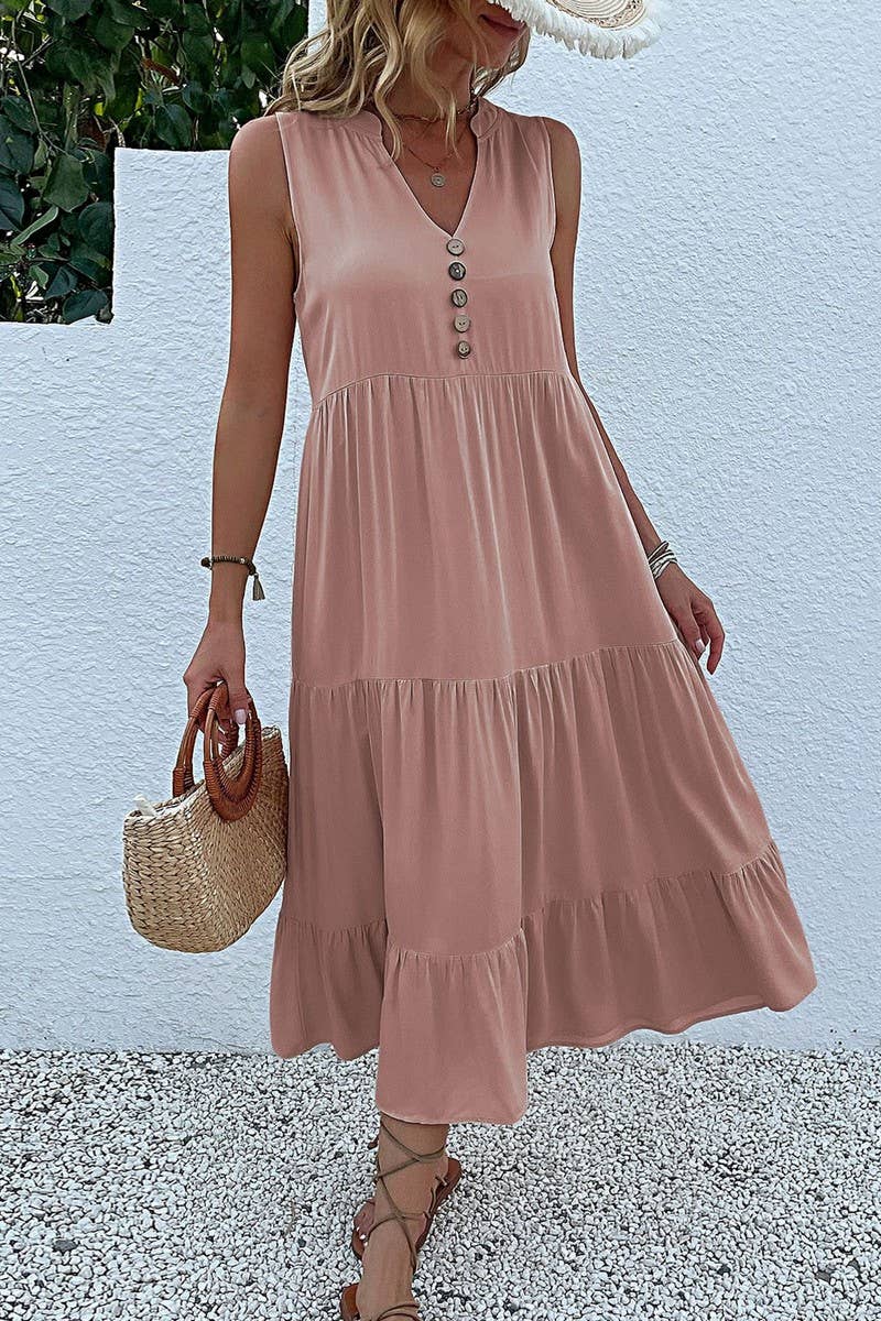 SLEEVELESS LOOSE CASUAL SOLID COLOR DRESS_CWDSD2822