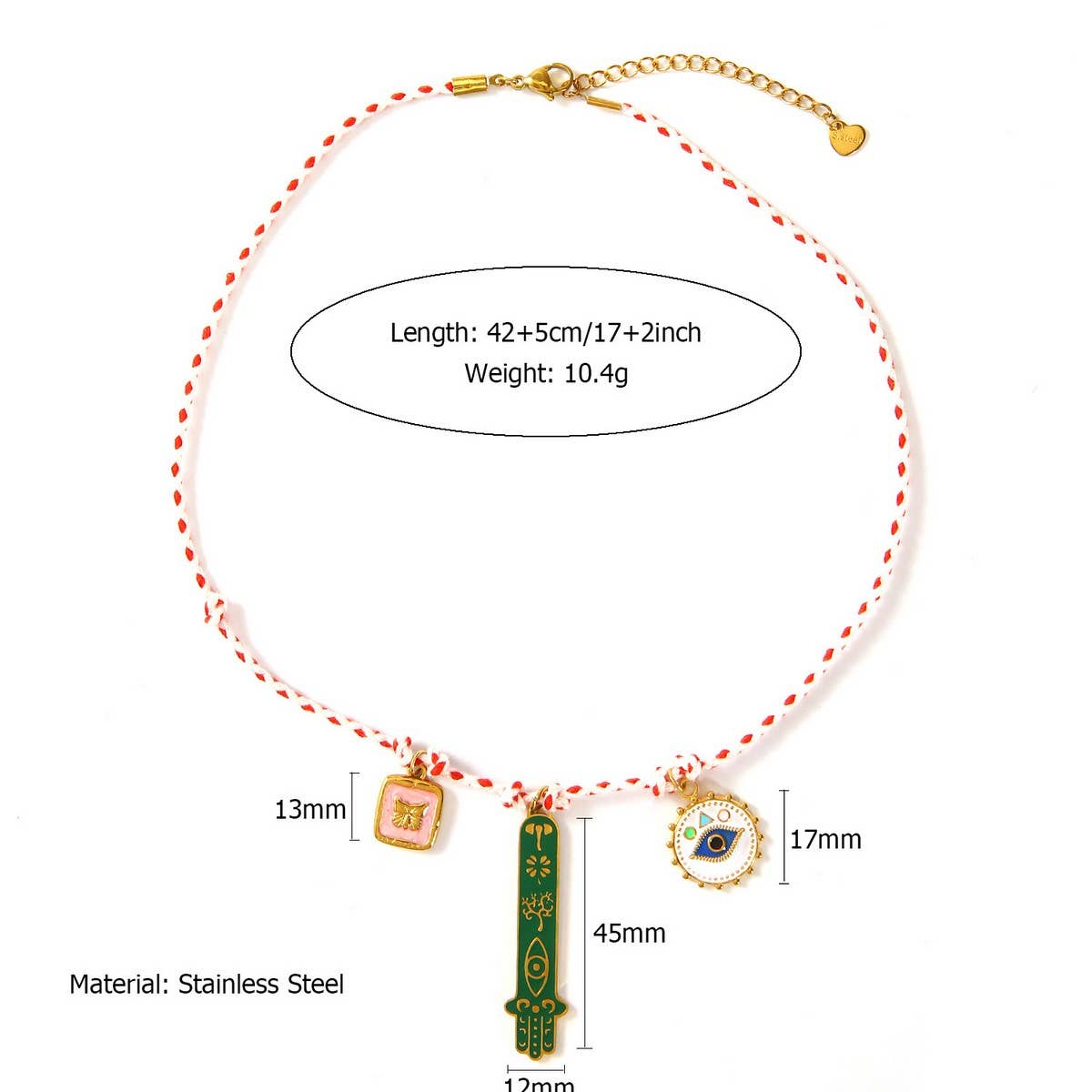 Knotted Cotton Rope Necklace with Fatima Pendant