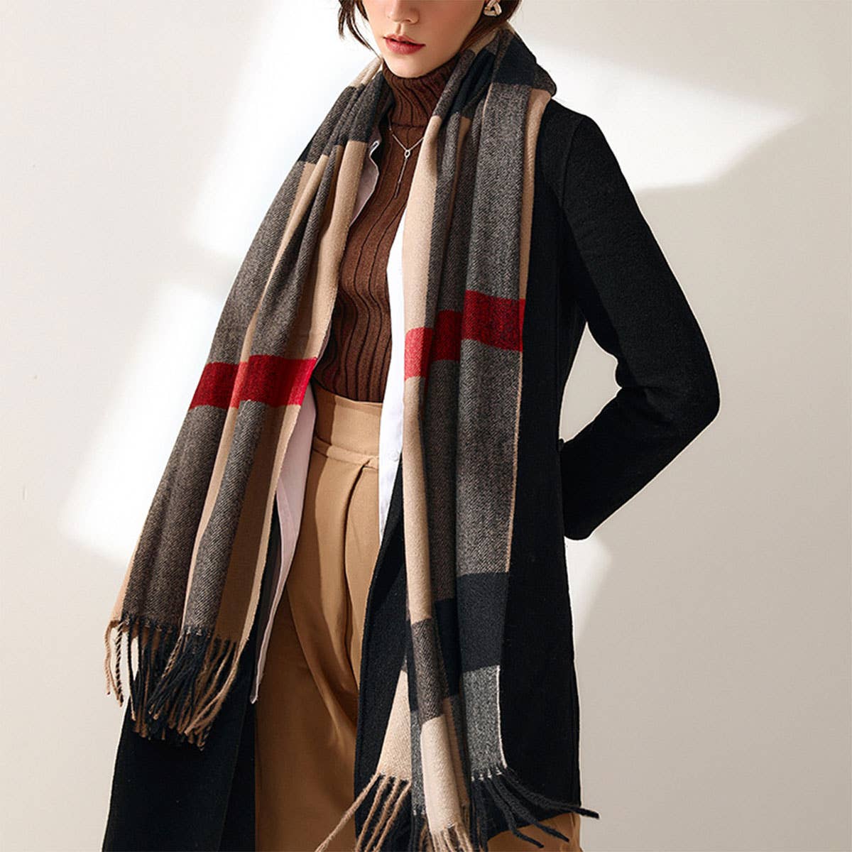 2025 Fashion Plaid Tassel Scarf - Winter Warmth_CWASC0185