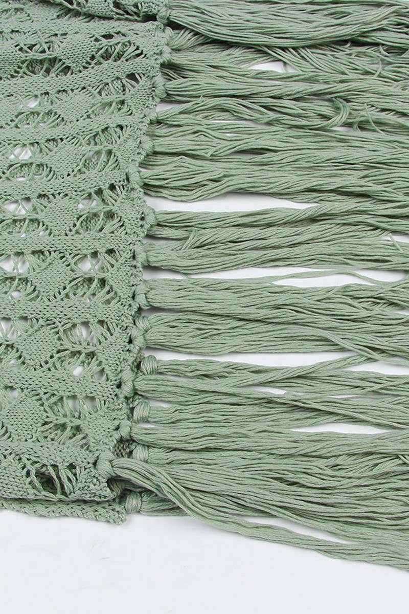 CWDMD4725_CUTOUT TIE TASSEL BEACH BIKINI COVER UP DRESS