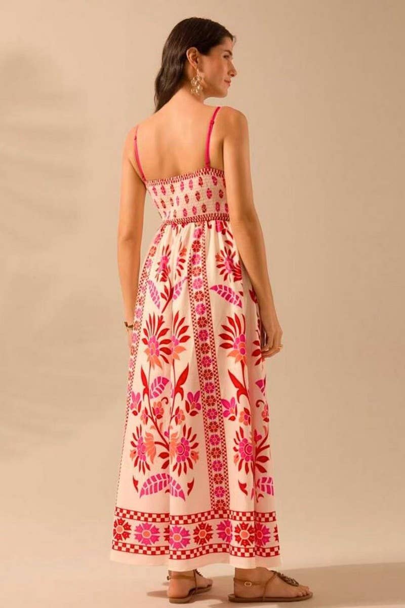 CWDMD5837_FLORAL PRINT STRAPPY BOHO VACATION DRESS