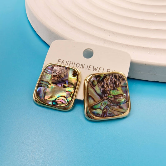 GEOMETRIC SQUARE ABALONE STUD EARRINGS