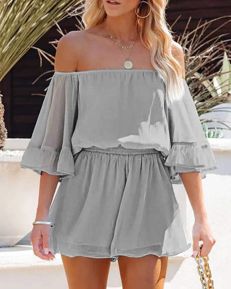 Patchwork short sleeve loose chiffon jumpsuit