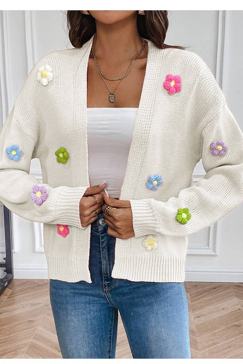 CWOCAL0746_CROCHETED FLOWER KNITTED CARDIGAN SWEATER