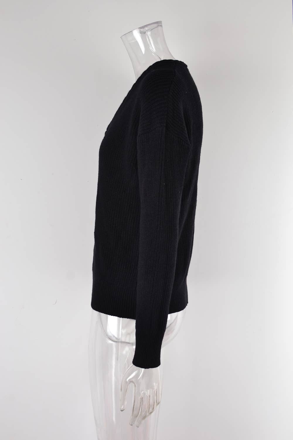 V-NECK TWIST SLIM SOLID COLOR SWEATER PULLOVER