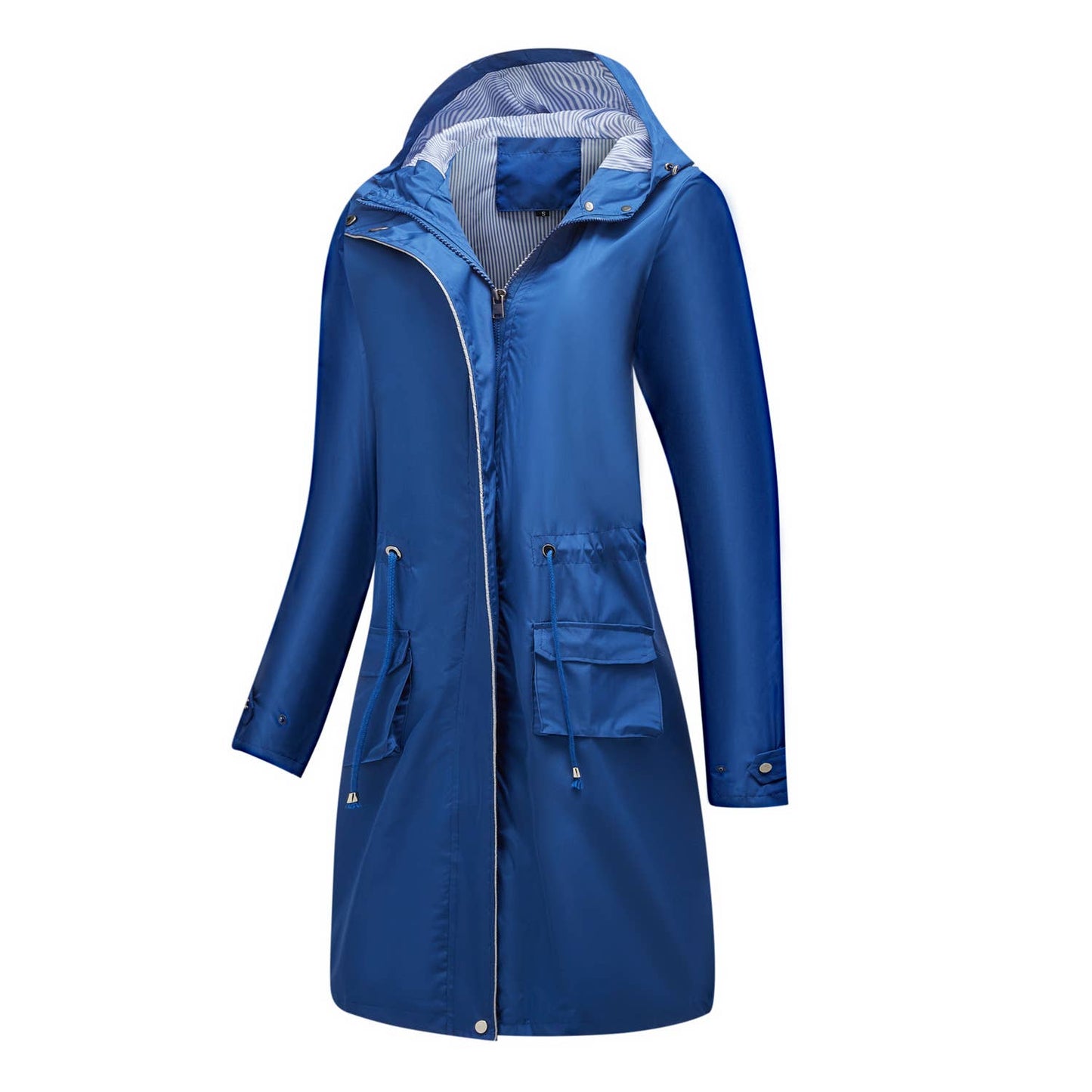 Waterproof hooded long straight trench coat