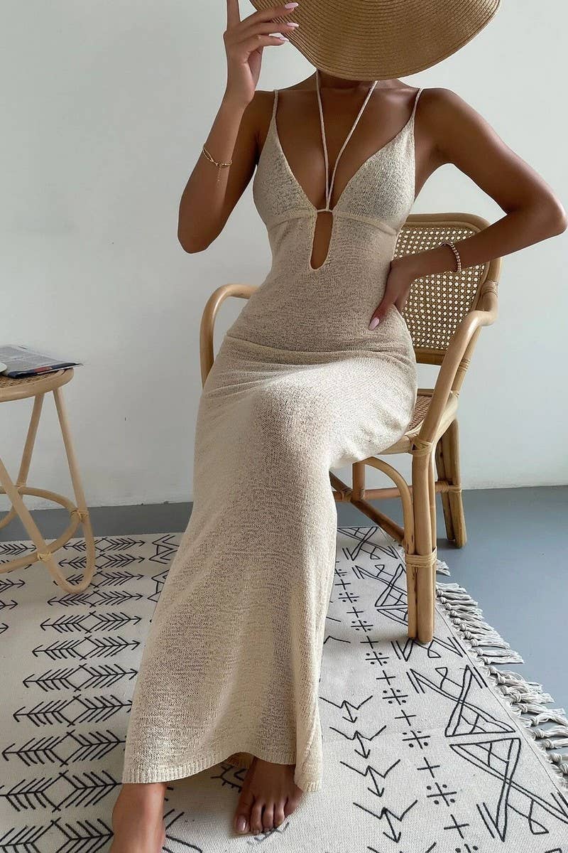 CWDMD5275_PURE SEXY HOLLOW HALTER NECK LONG DRESS