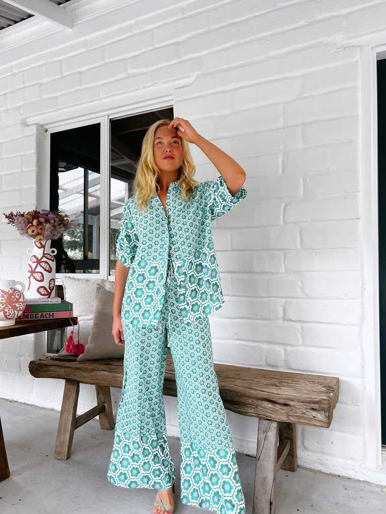 Ethnic style printed straight-leg spring suit