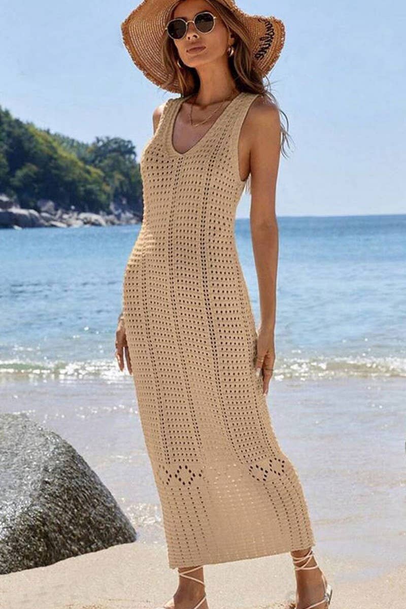 CWDMD4741_KNIT HOLLOW LONG TANK BIKINI COVER UP DRESS