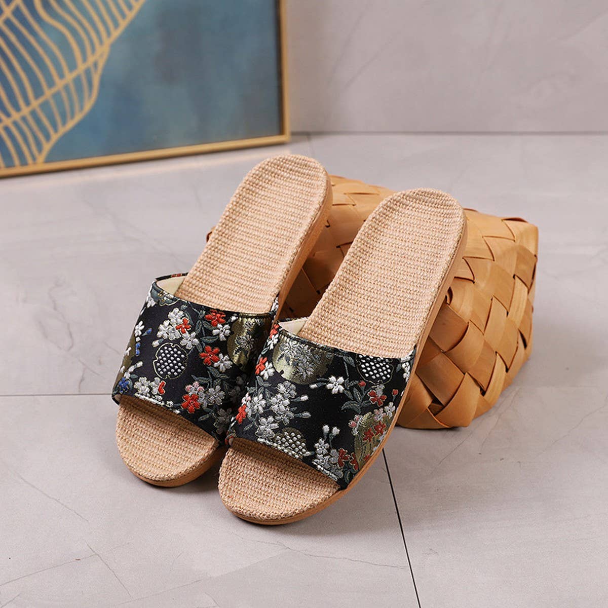 Embroidered Linen Slippers for Couples