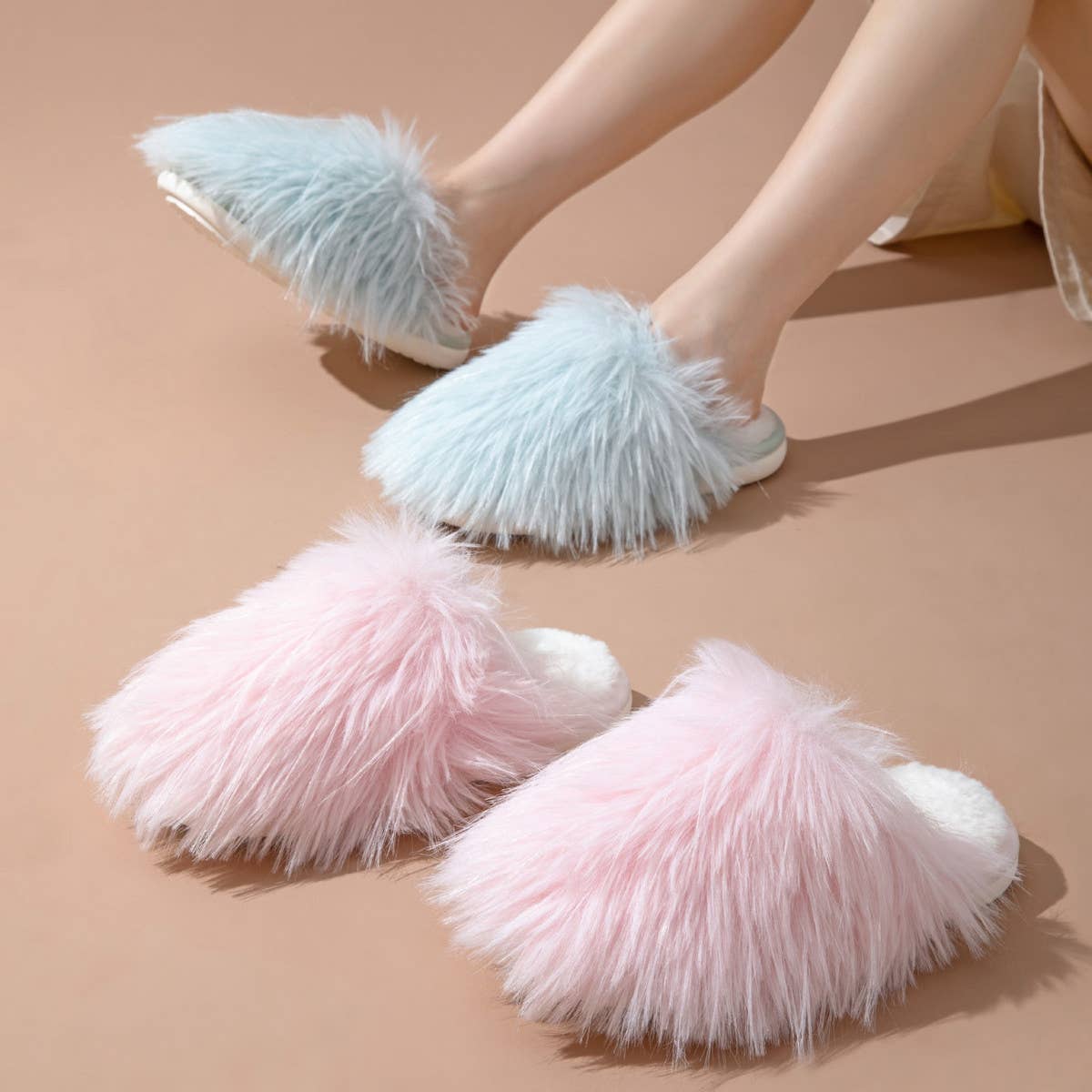 HOME FUR CAP TOE CANDY COLOR COTTON SLIPPERS