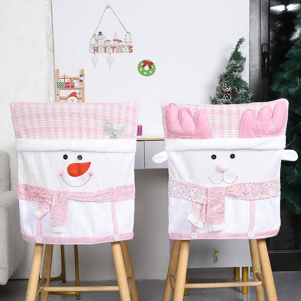 CHRISTMAS CHAIR COVER PINK STOOL COVER DECORATION