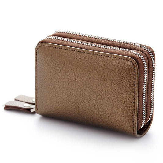 HEAD LAYER COWHIDE DUAL ZIP ZIPPER LEATHER CARD BAG_CWAB3872
