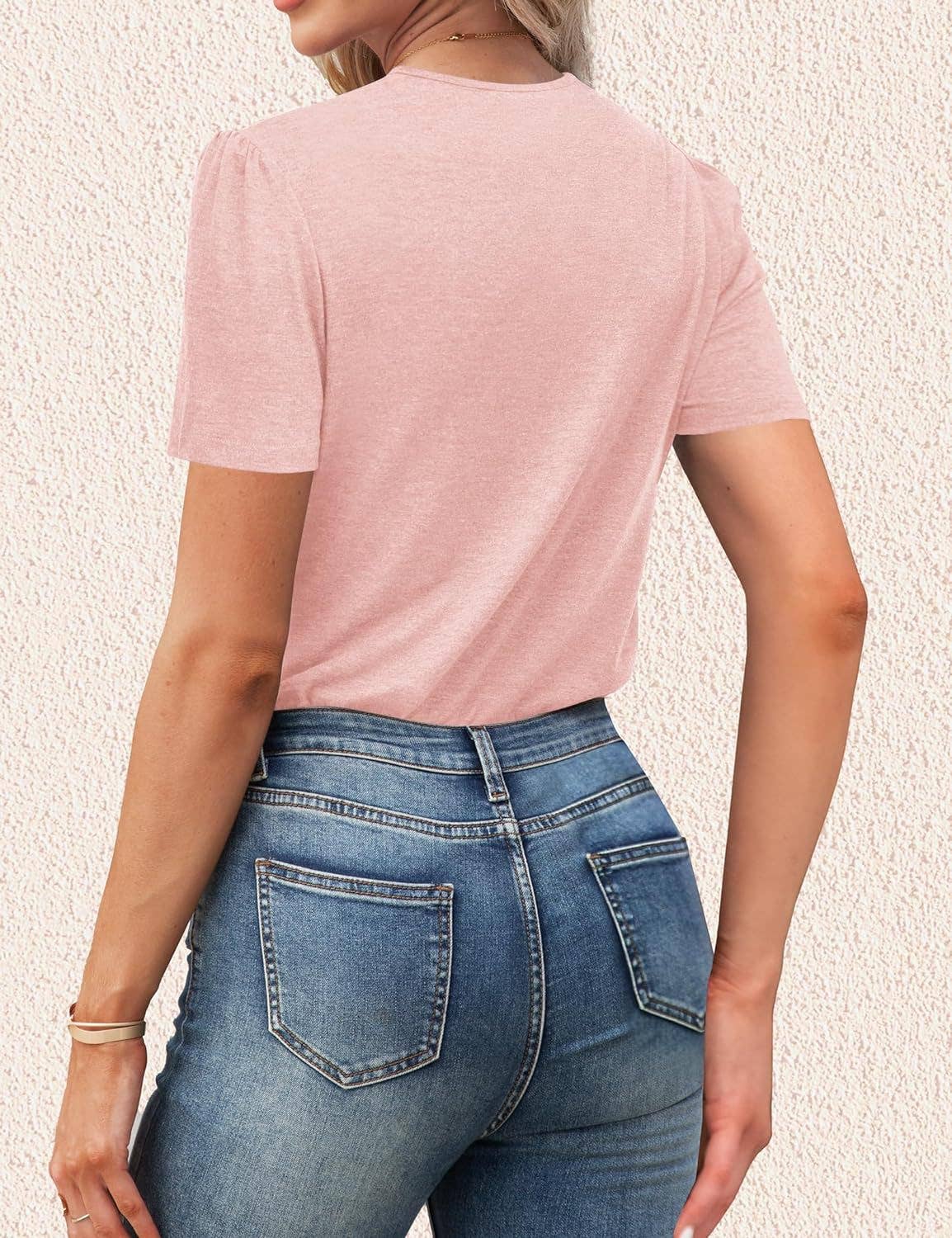 Short-sleeved V-neck solid-color loose T-shirt