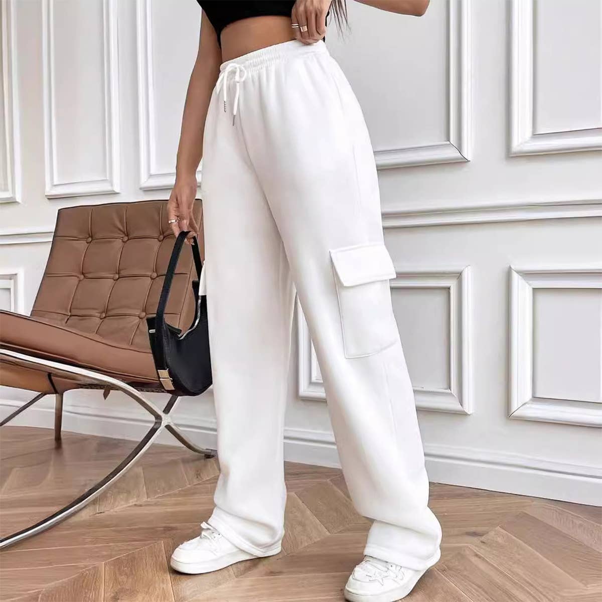 STRAIGHT-LEG HIGH-WAISTED SOLID-COLOR SWEATPANTS