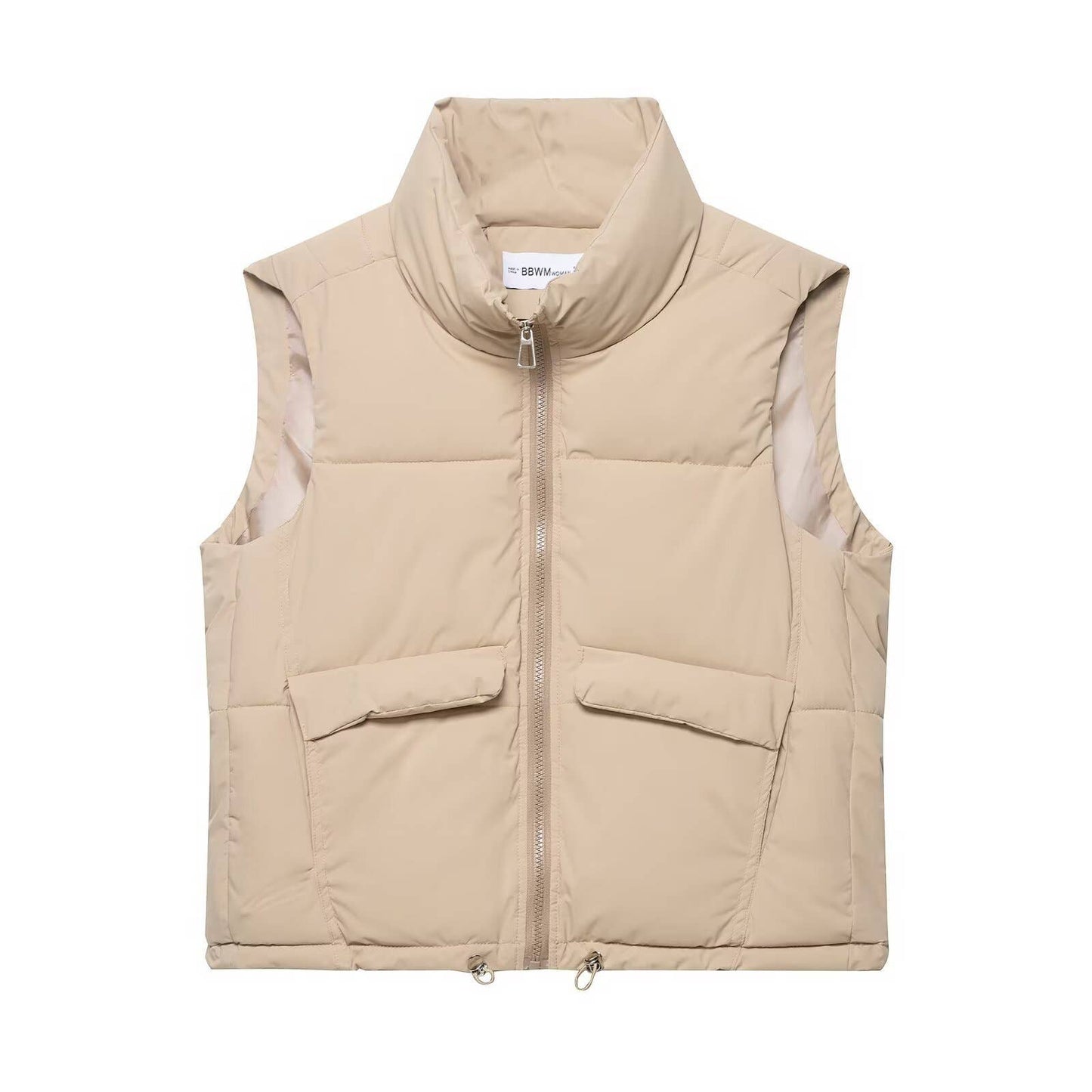 Simple sleeveless stand-up collar zip-up vest
