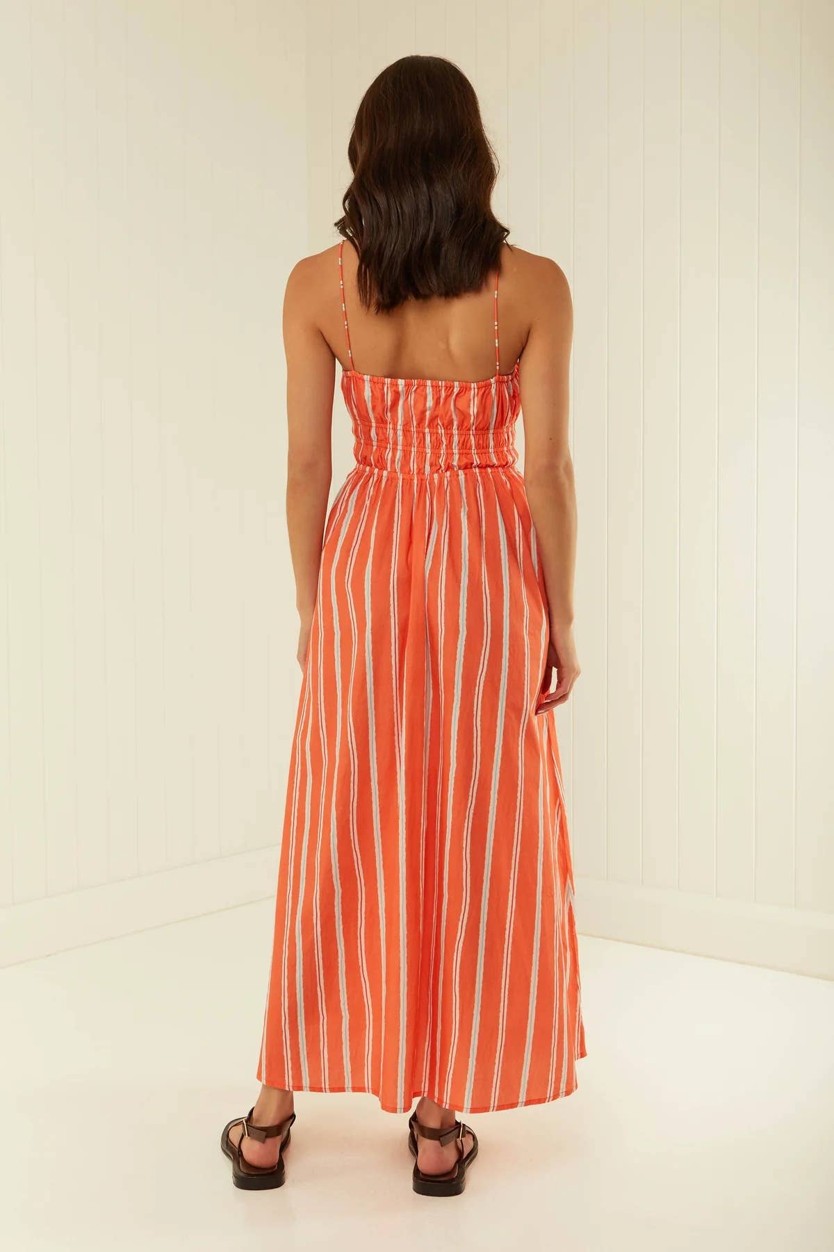 Fashionable one-shoulder striped halter dress