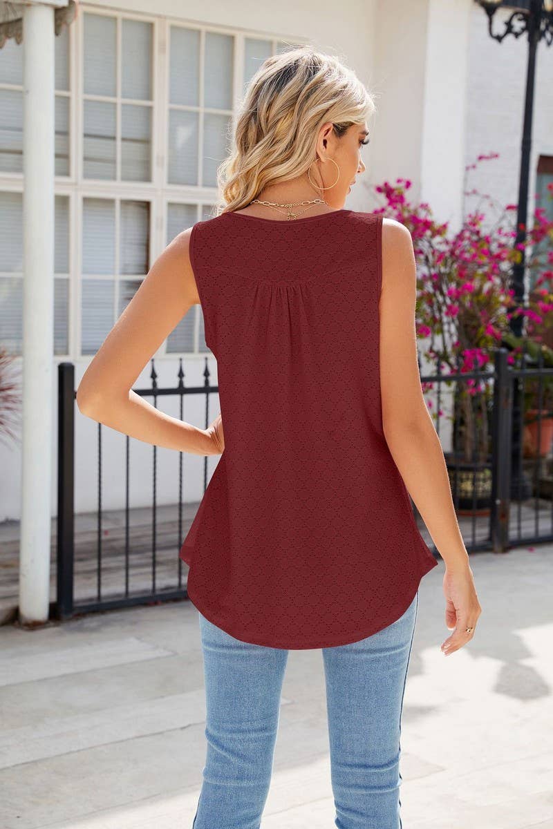 WOMEN ROUND NECK SLEEVELESS BUTTON CASUAL TOP_CWTSTSL0059