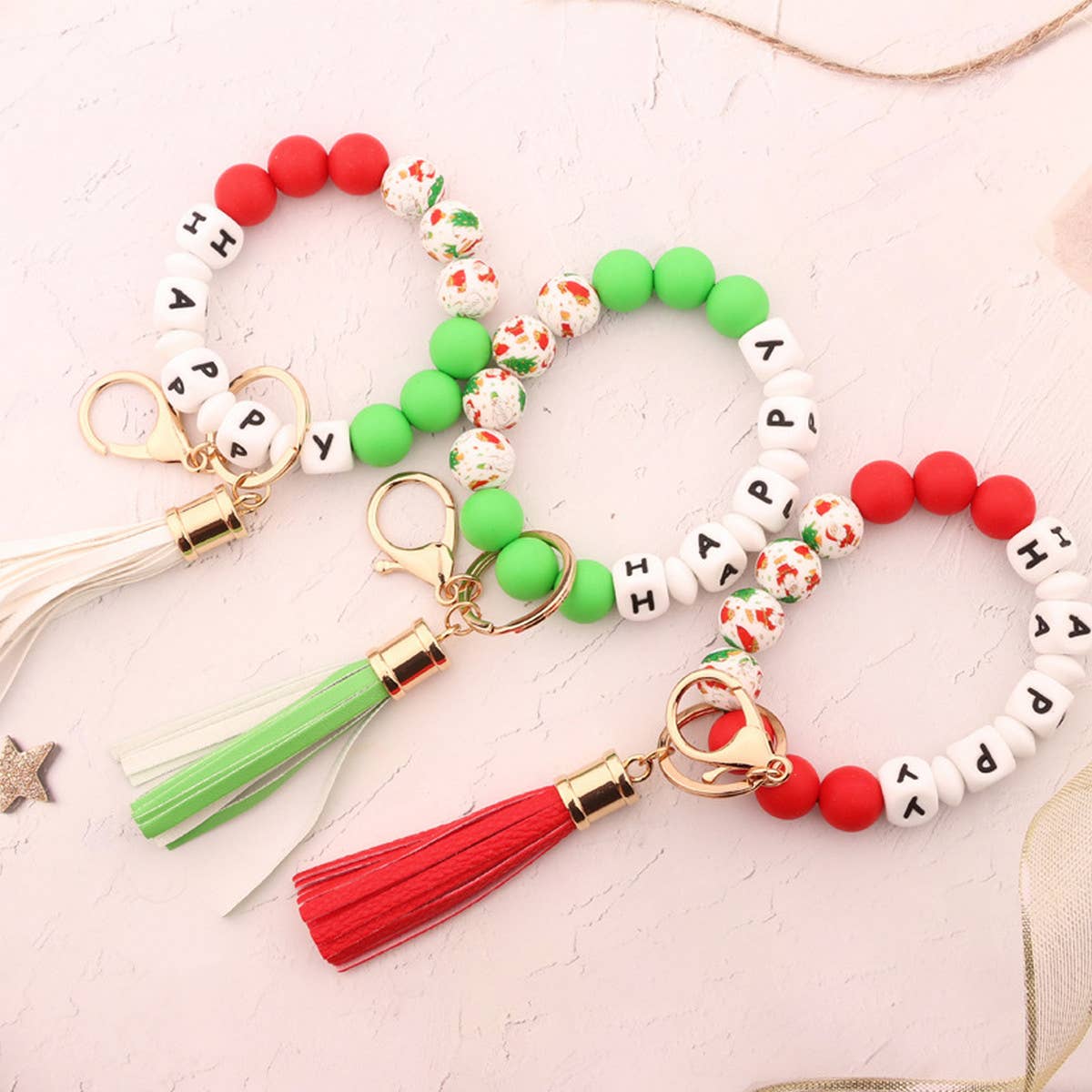 CHRISTMAS BEAD BRACELET CARD HOLDER KEYCHAIN