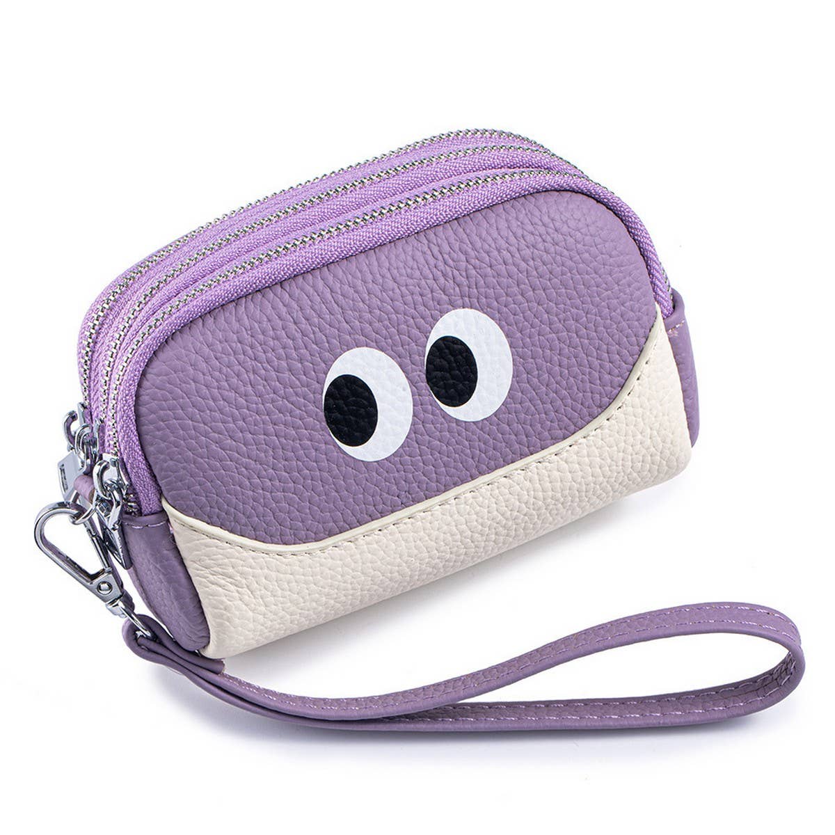 Cute Mini Leather Wristlet ? Triple Zipper Pouch_CUAB00380