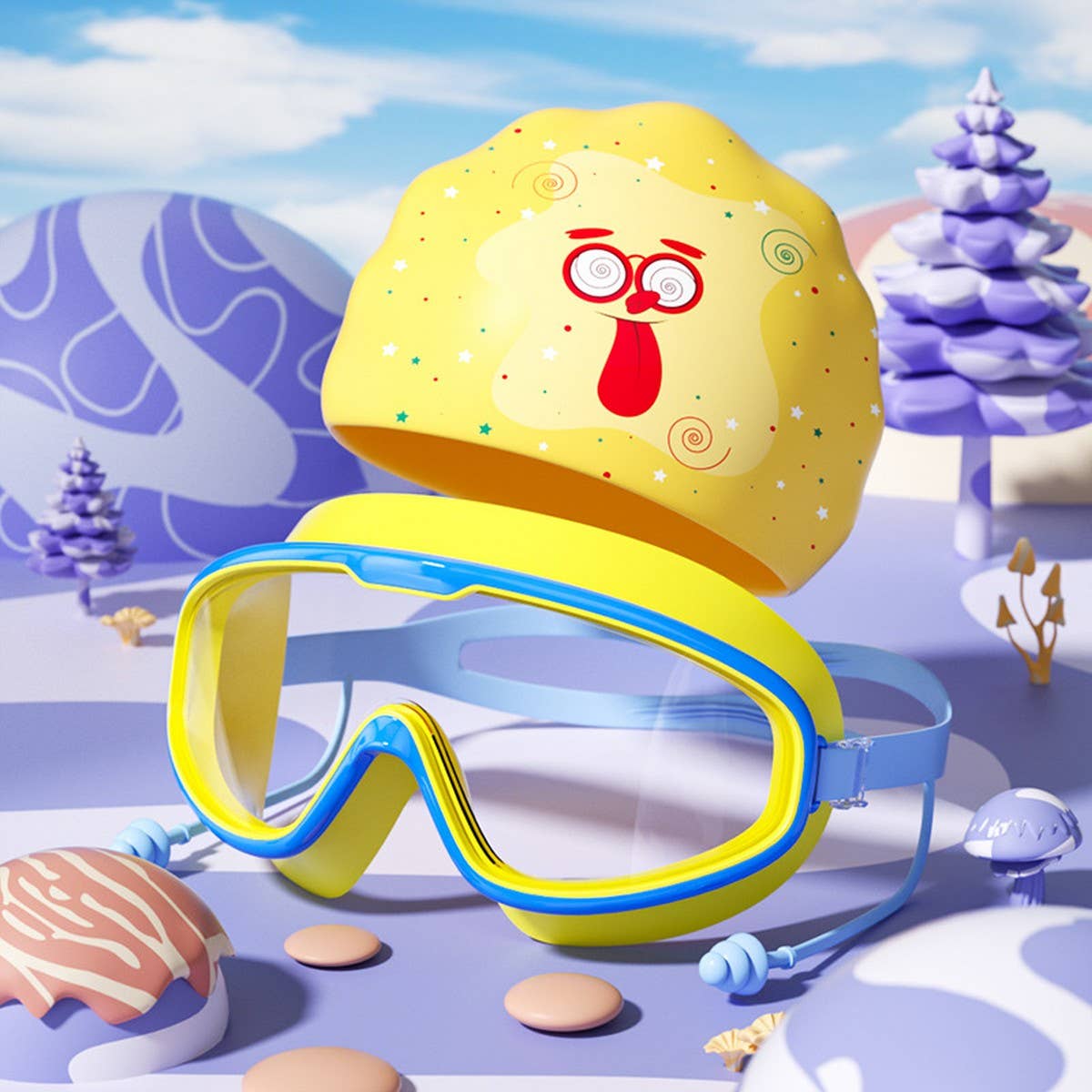 Kids Swim Goggles & Cap Set ? HD Large Frame