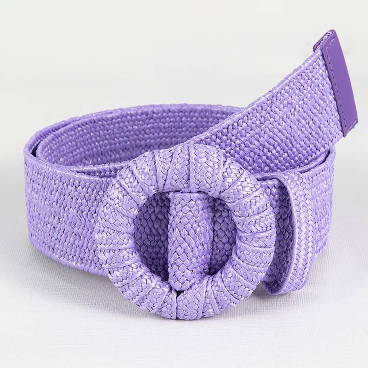 POPULAR ELASTIC ROUND BUCKLE STRAW BELT_CWABE0441
