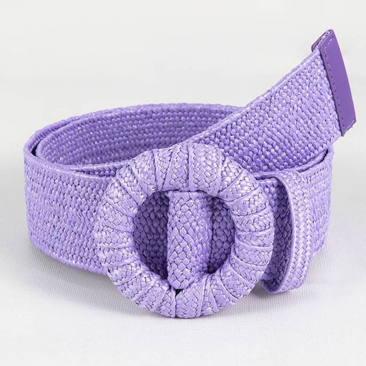 POPULAR ELASTIC ROUND BUCKLE STRAW BELT_CWABE0441
