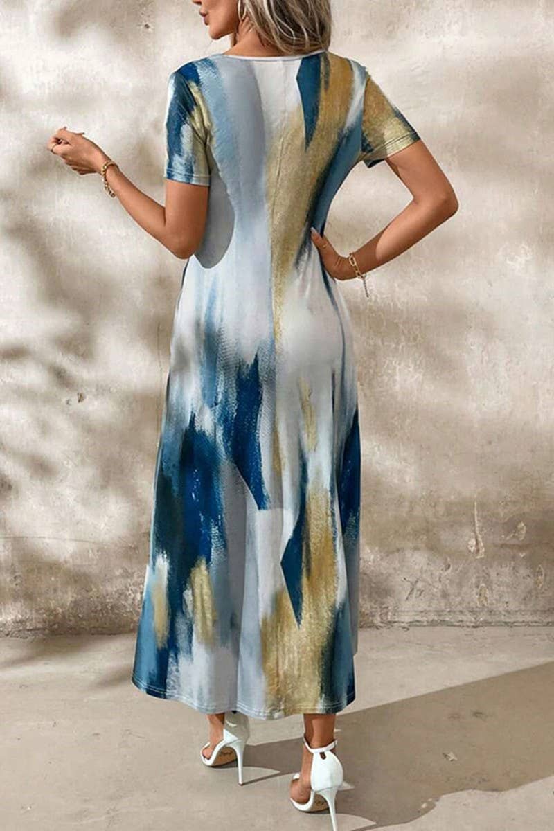 CWDMD5713_SUMMER TEMPERAMENT WAIST SHORT SLEEVE DRESS