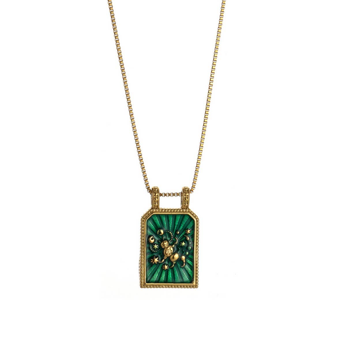 Vintage Square Zodiac Necklace with Enamel